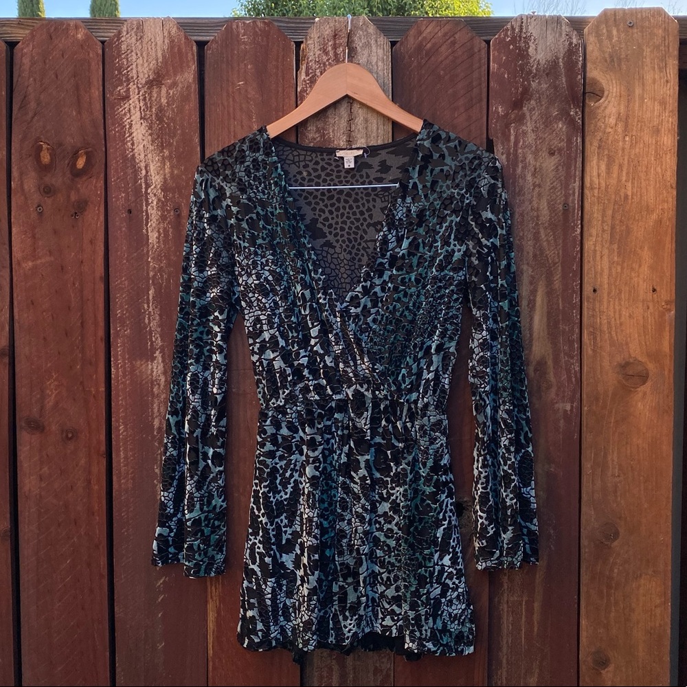 Ecote Teal Blue Leopard Print Romper - Picture 4 of 8